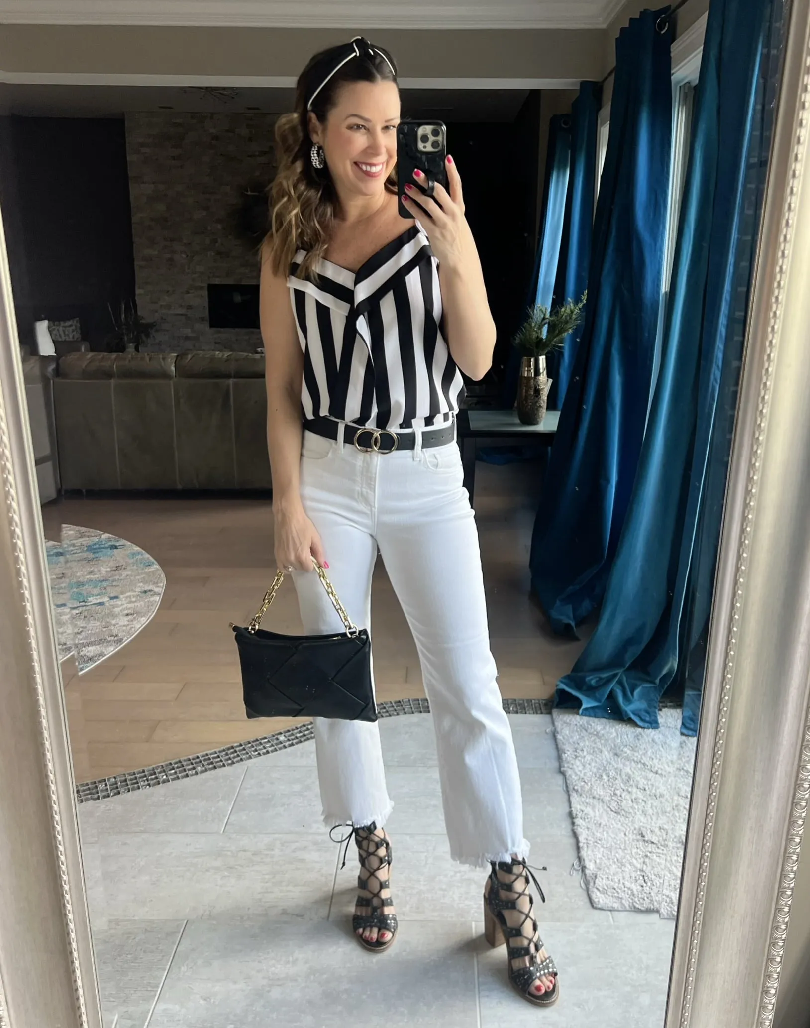 Black and White Stripe Print Cami Top