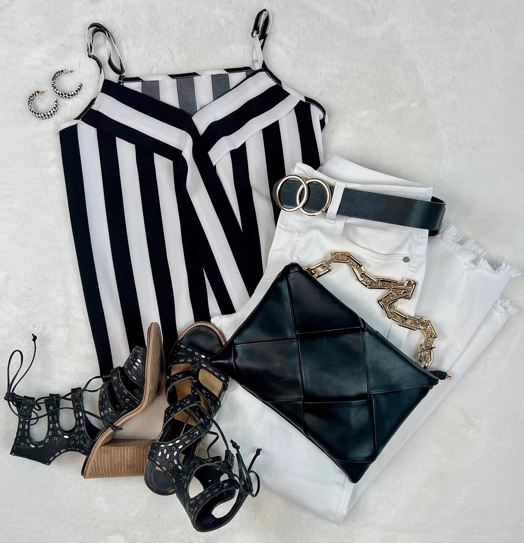 Black and White Stripe Print Cami Top
