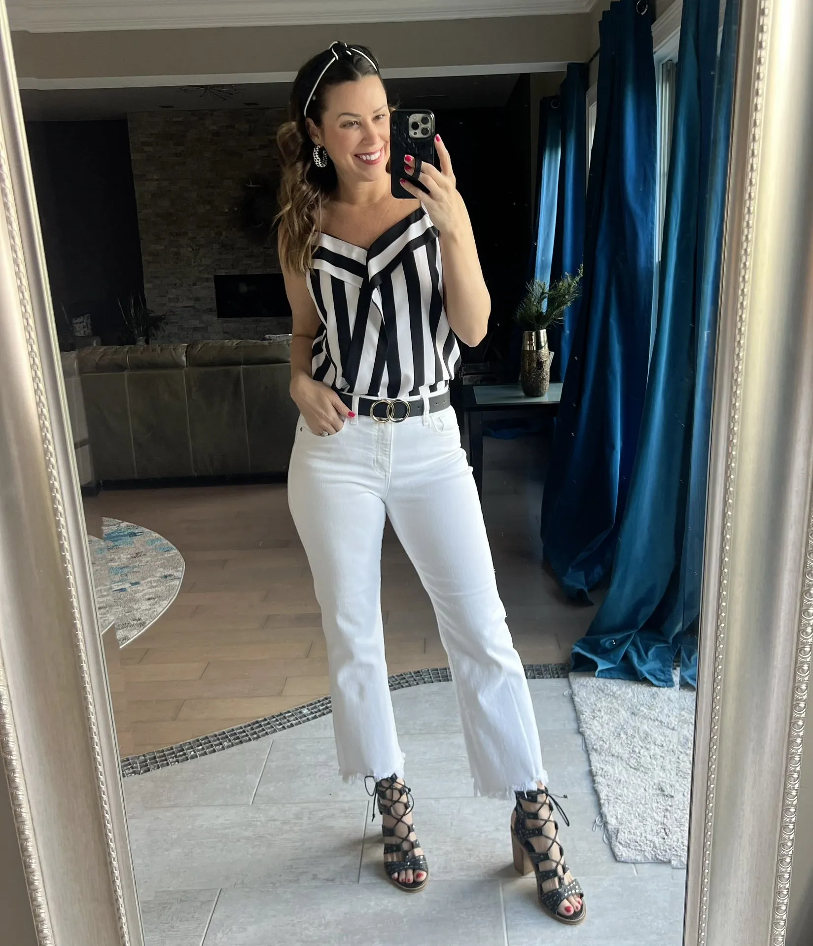 Black and White Stripe Print Cami Top