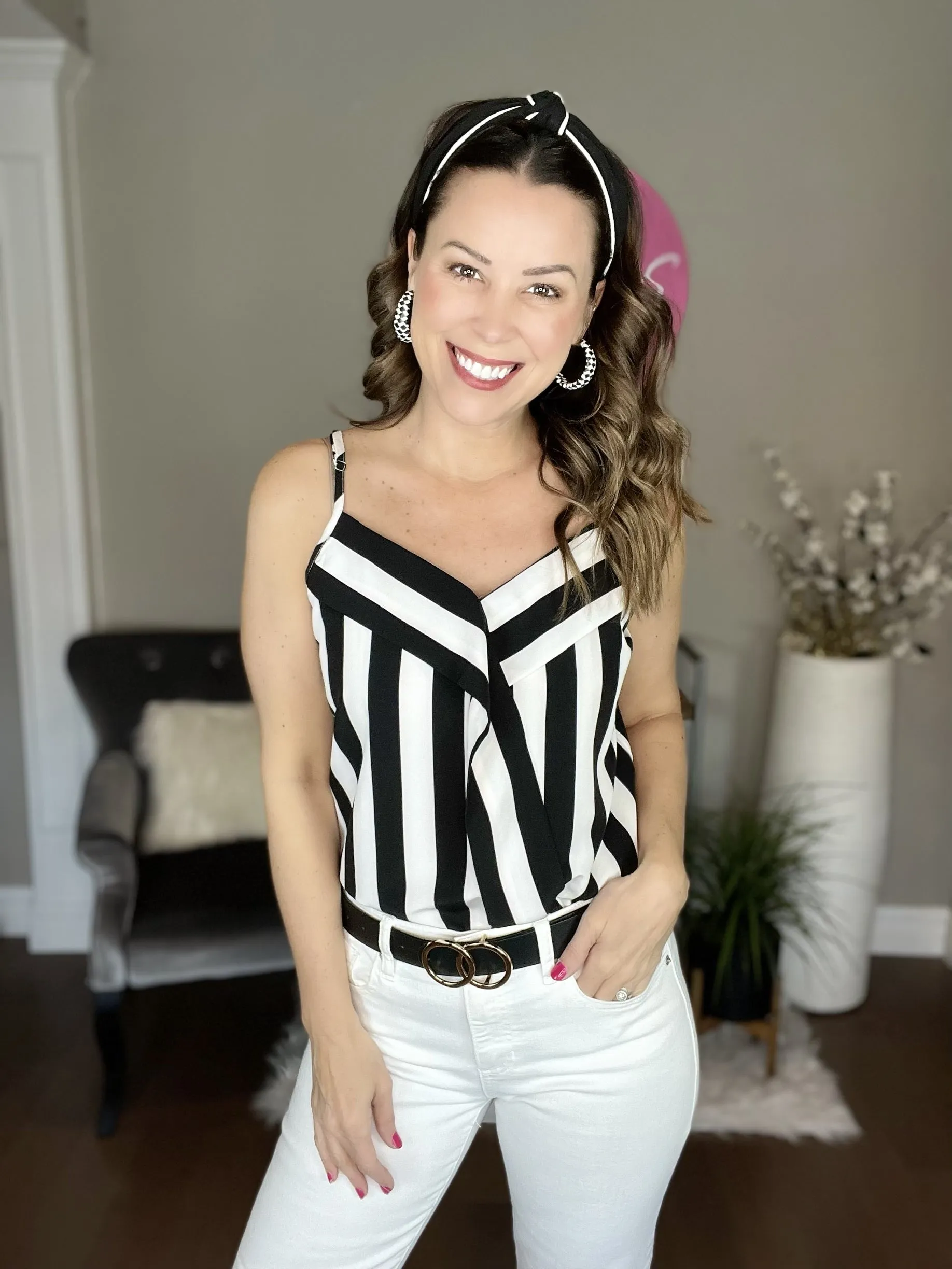 Black and White Stripe Print Cami Top