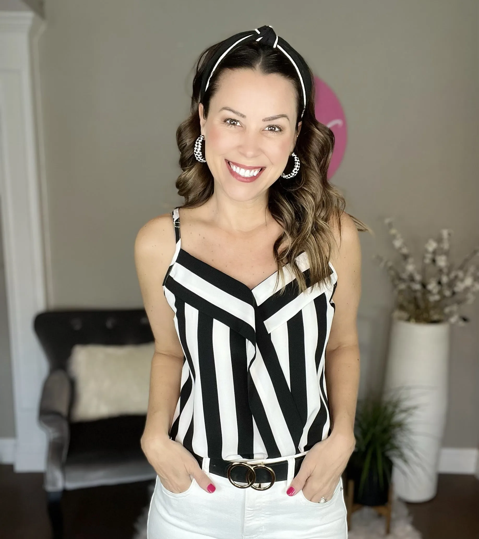 Black and White Stripe Print Cami Top