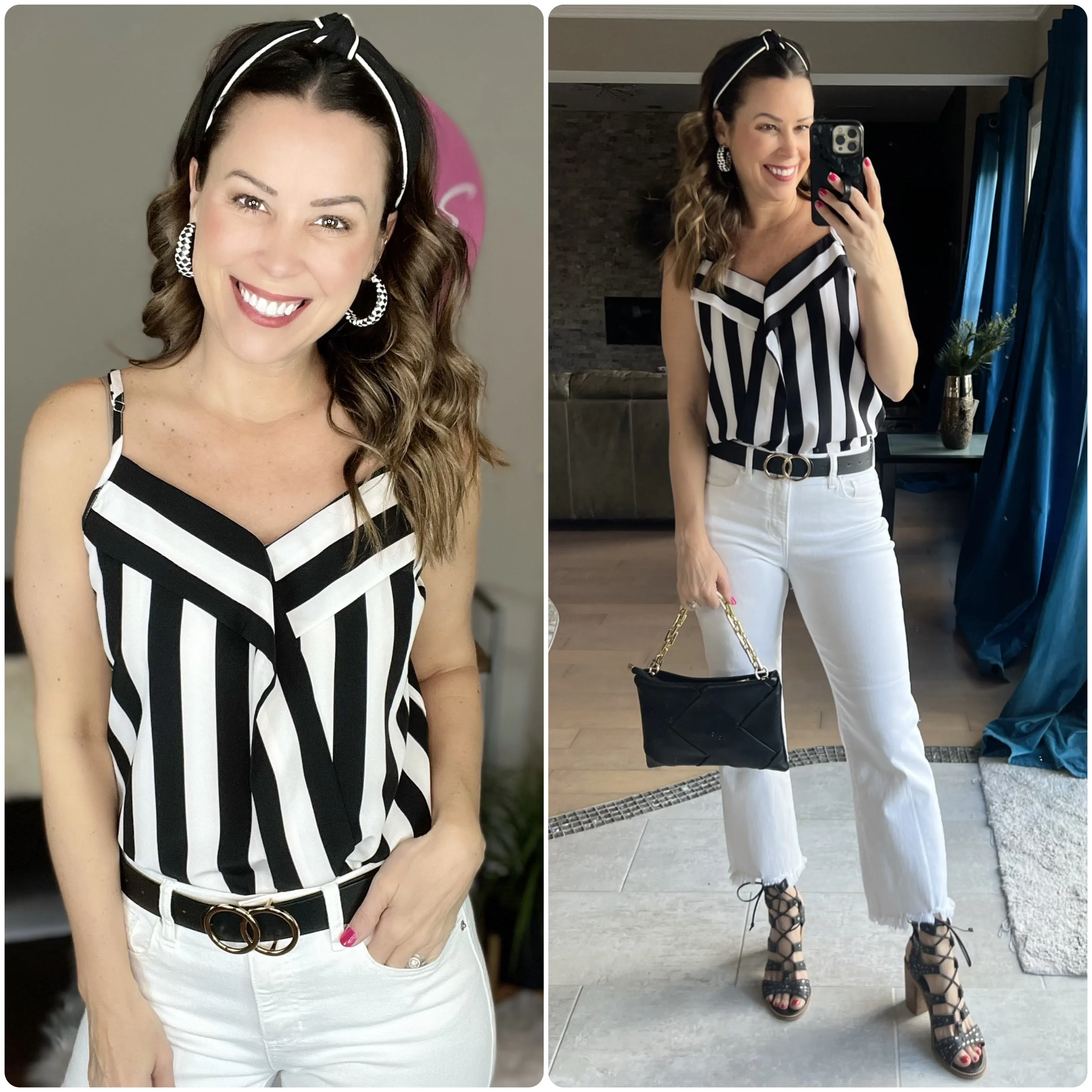 Black and White Stripe Print Cami Top