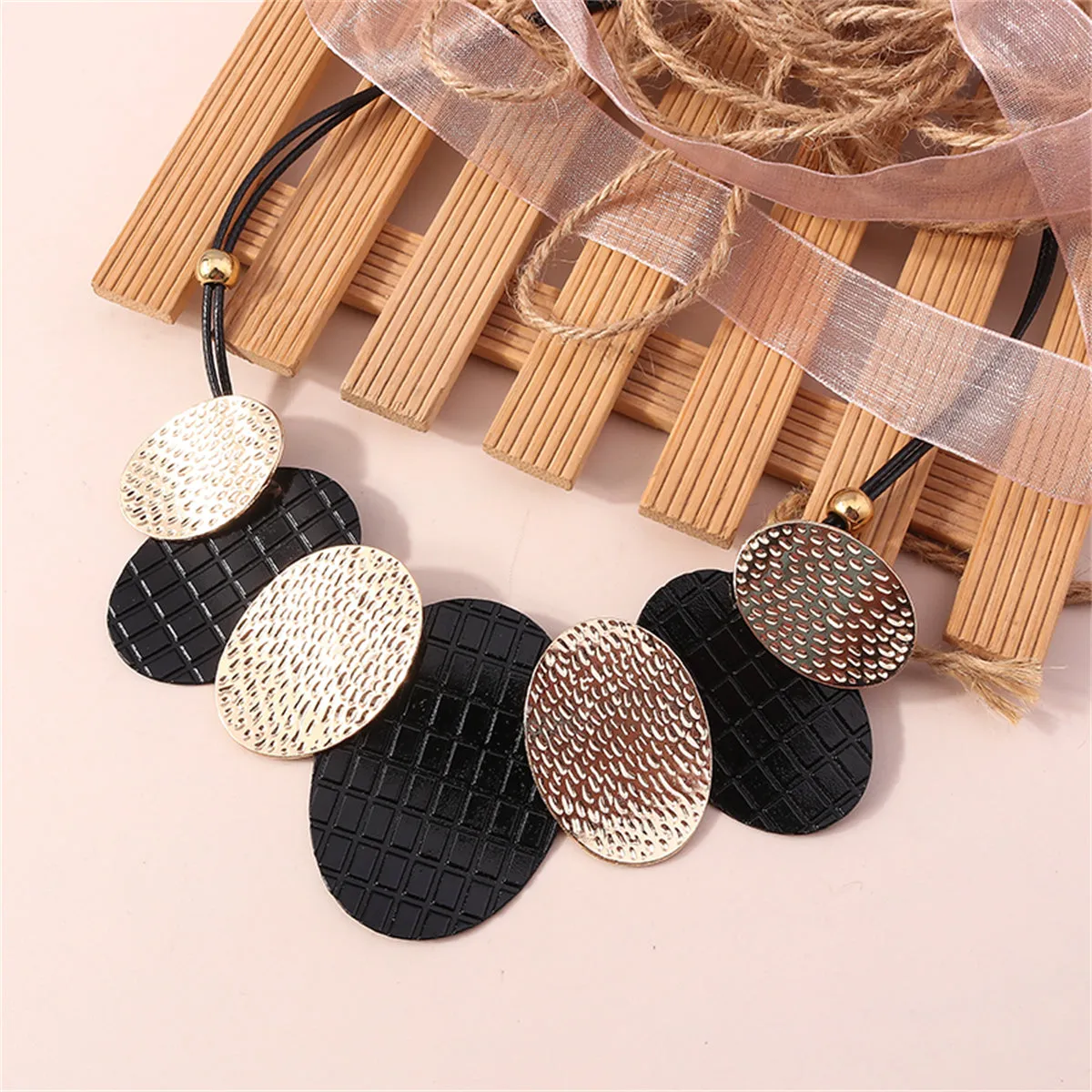 Black Polystyrene & 18K Gold-Plated Oval Statement Necklace