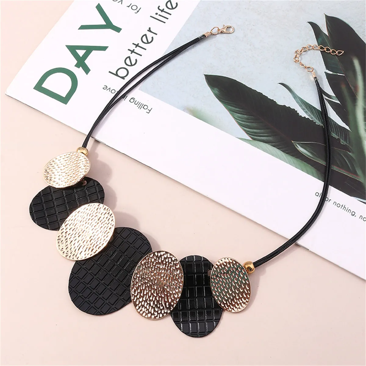 Black Polystyrene & 18K Gold-Plated Oval Statement Necklace