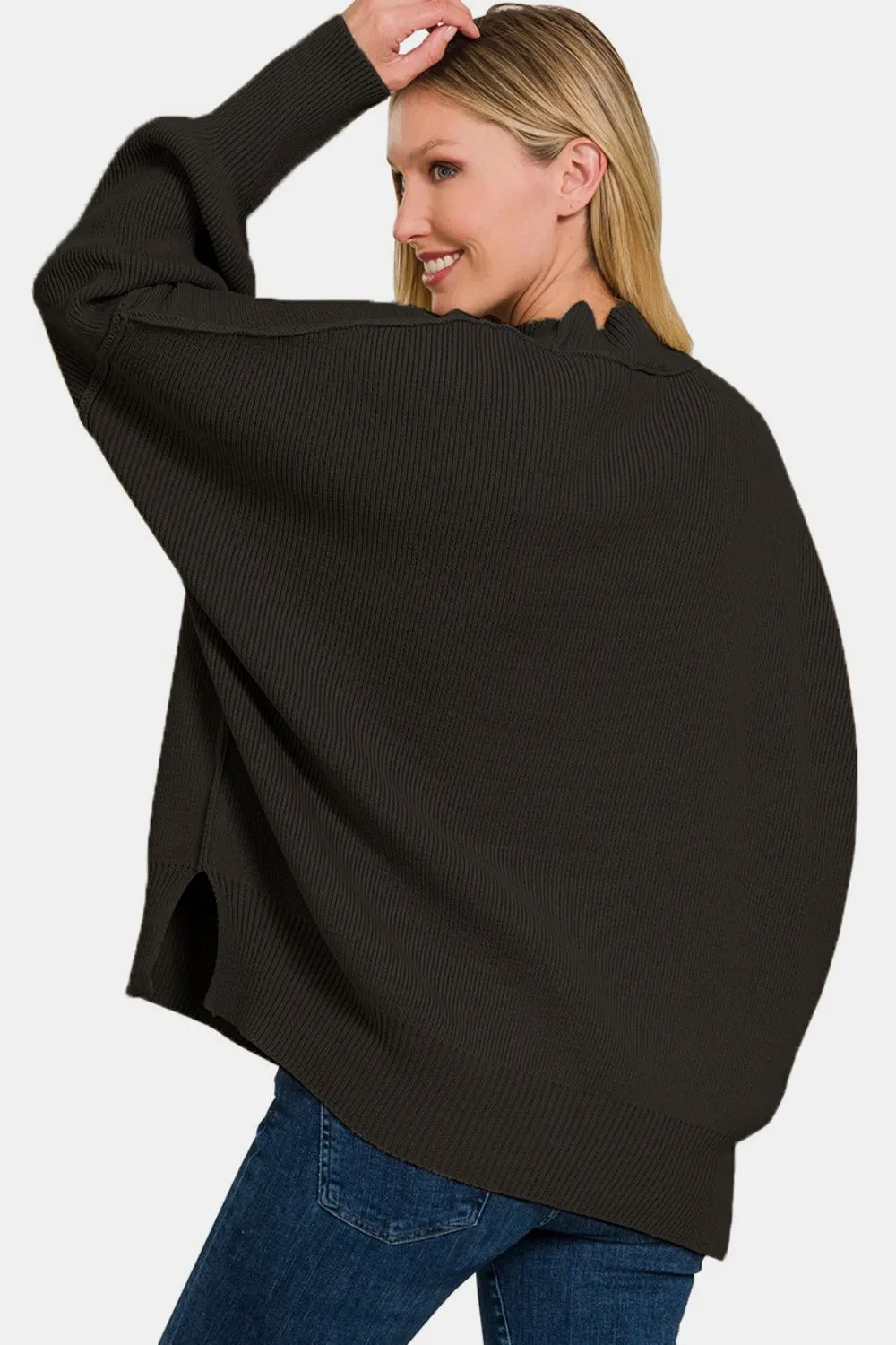 Black Side Slit Oversize Sweater