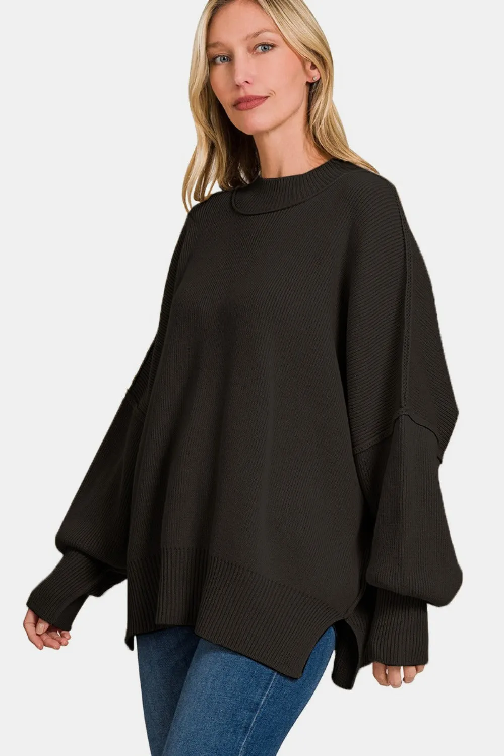 Black Side Slit Oversize Sweater