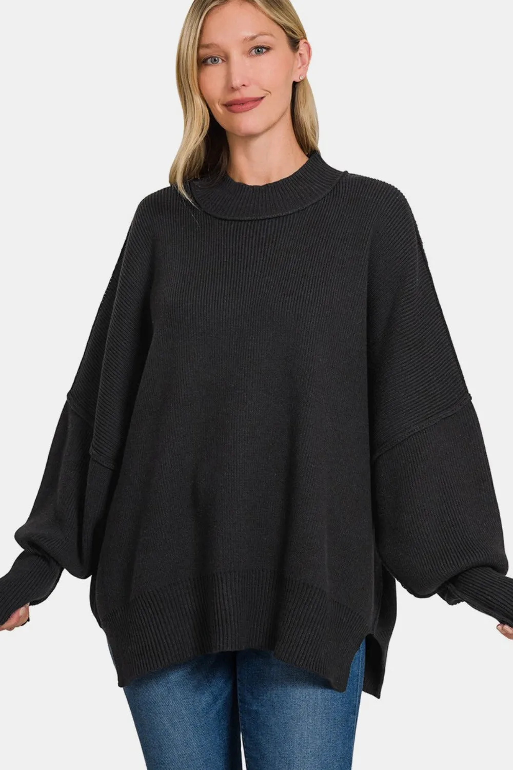 Black Side Slit Oversize Sweater