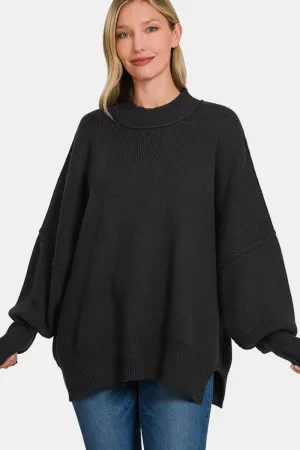 Black Side Slit Oversize Sweater