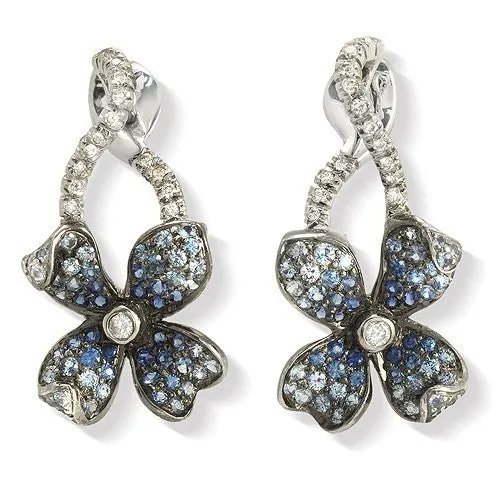 Blue Sapphire & Diamond Floral Earrings, 18K  Gold