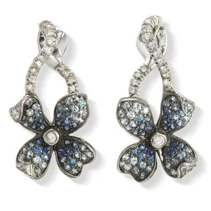 Blue Sapphire & Diamond Floral Earrings, 18K  Gold