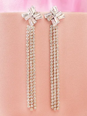 Bohey by KARATCART Gold Plated Cubic Zirconia Long Drop Earrings