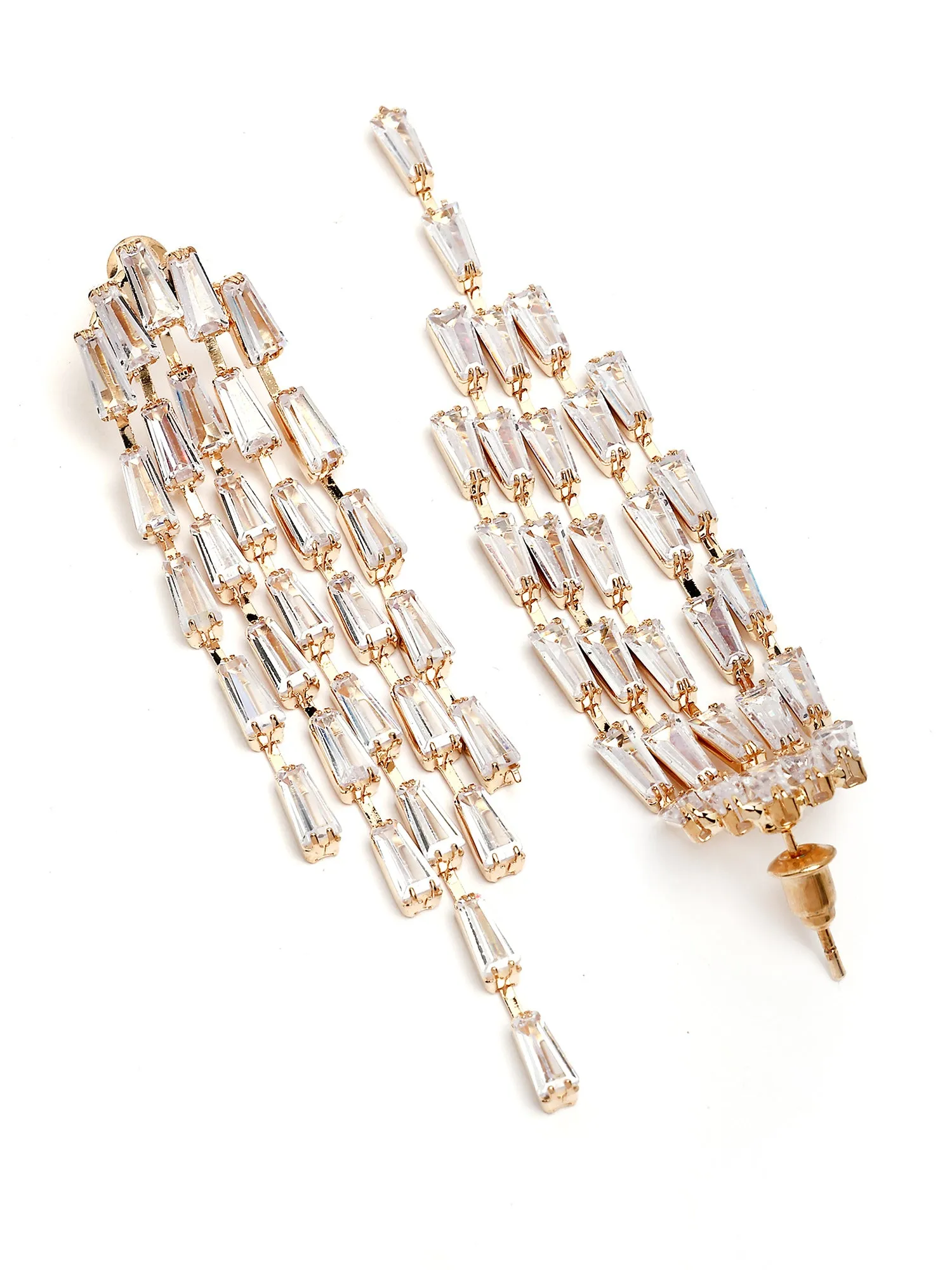 Bohey by KARATCART Gold Plated Cubic Zirconia Long Drop Earrings