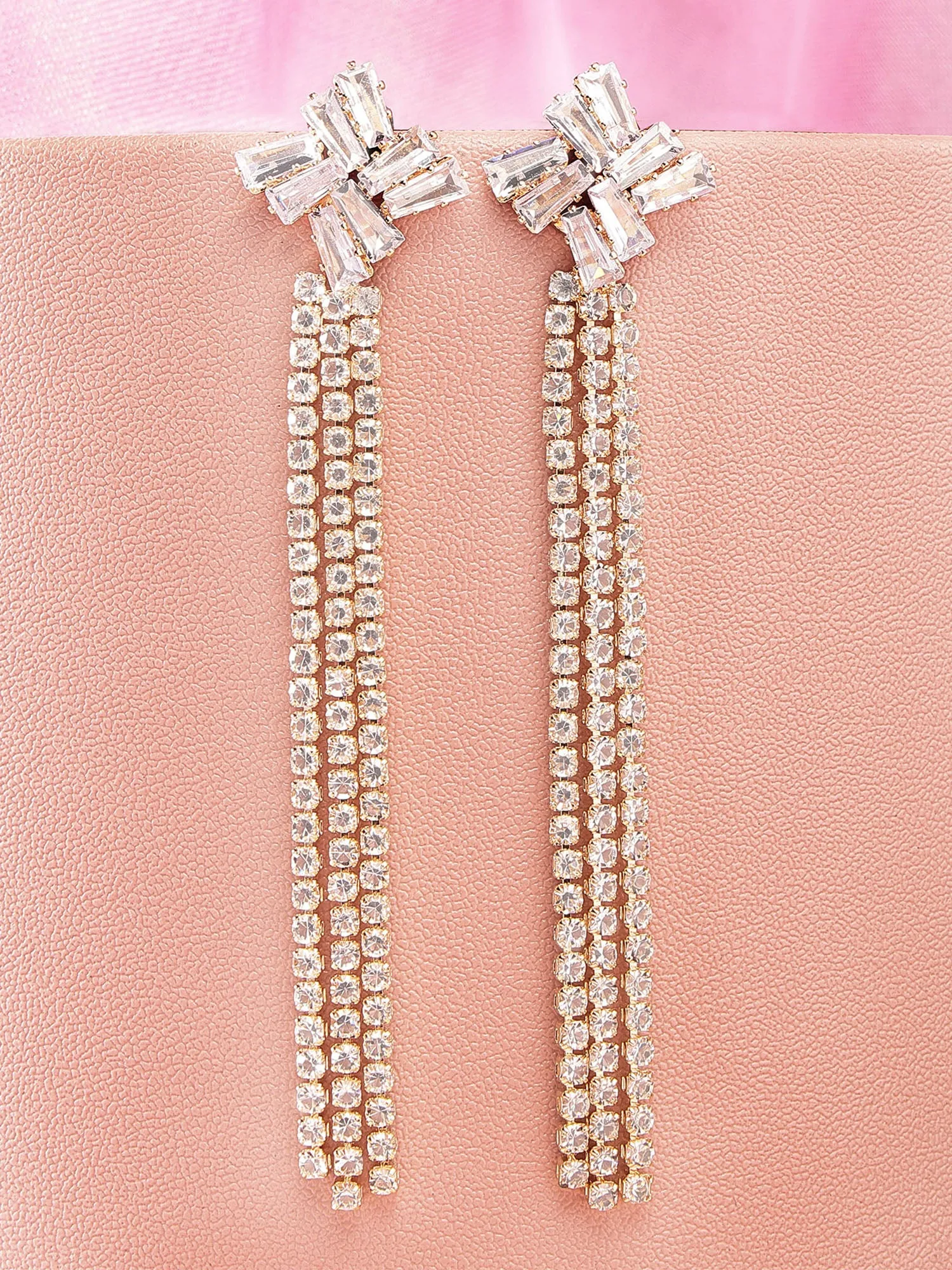 Bohey by KARATCART Gold Plated Cubic Zirconia Long Drop Earrings