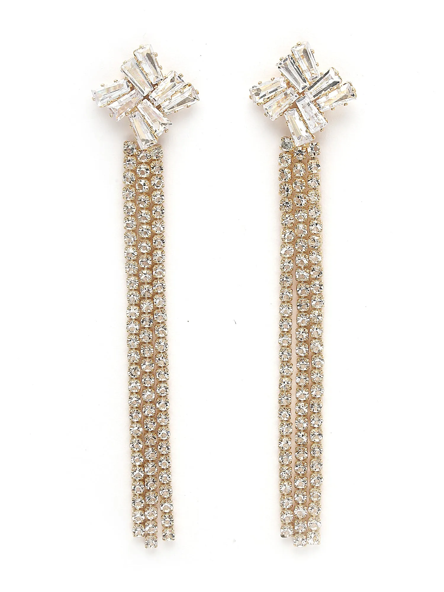 Bohey by KARATCART Gold Plated Cubic Zirconia Long Drop Earrings