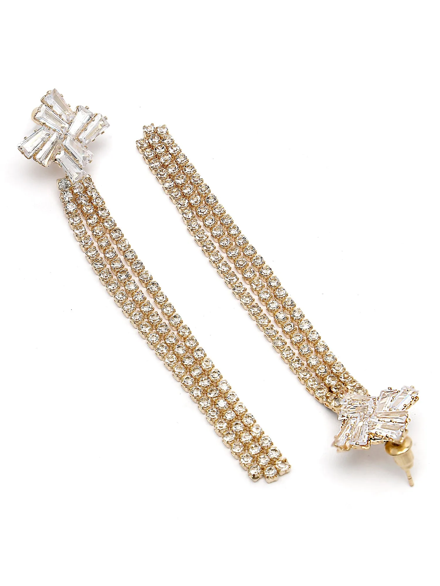 Bohey by KARATCART Gold Plated Cubic Zirconia Long Drop Earrings