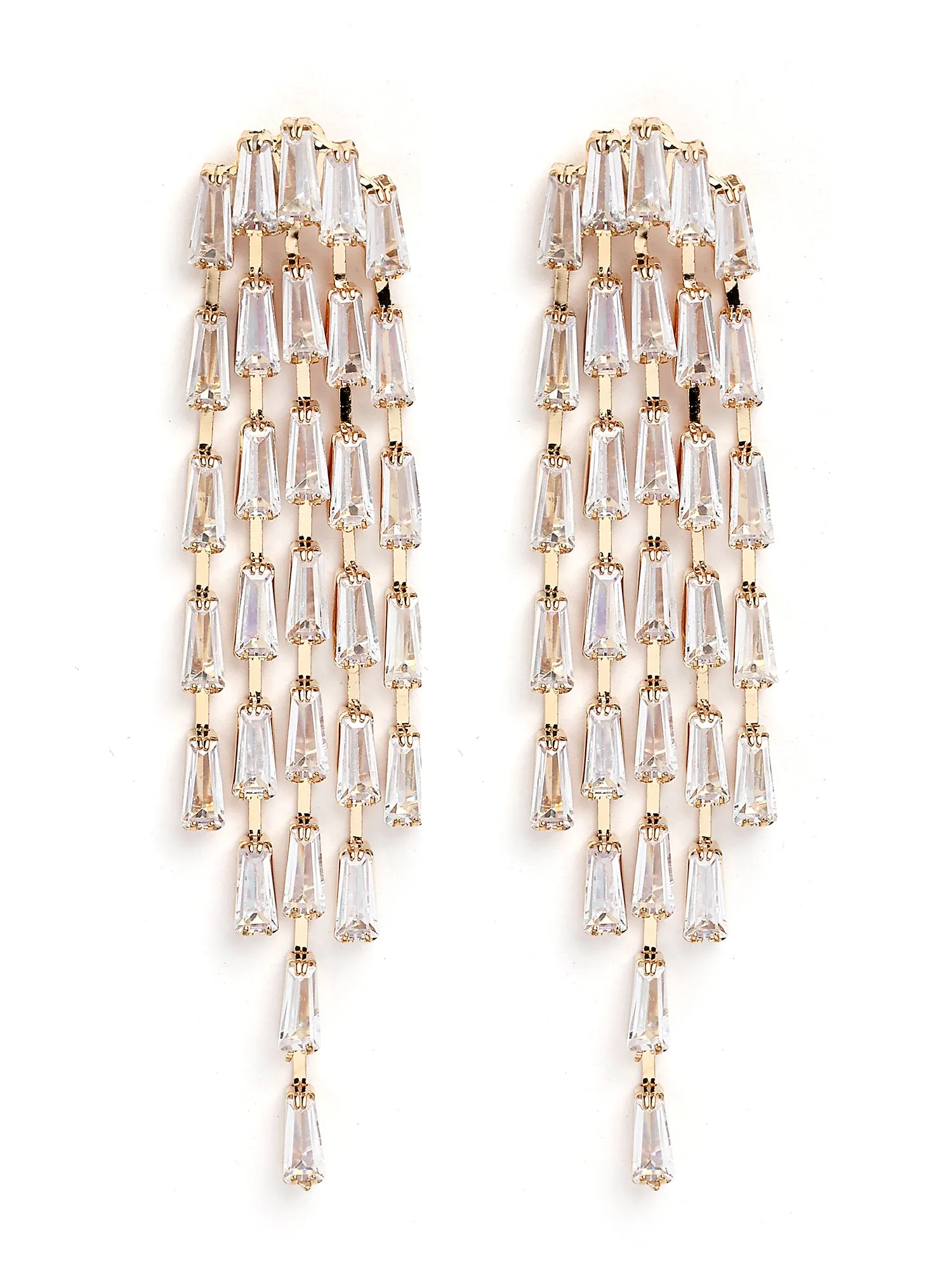 Bohey by KARATCART Gold Plated Cubic Zirconia Long Drop Earrings