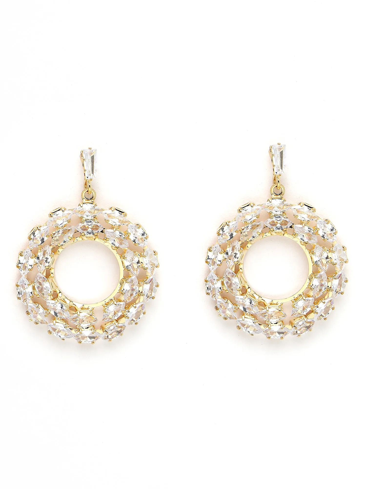 Bohey by KARATCART Gold Plated Cubic Zirconia Round Dangler Earrings for Women