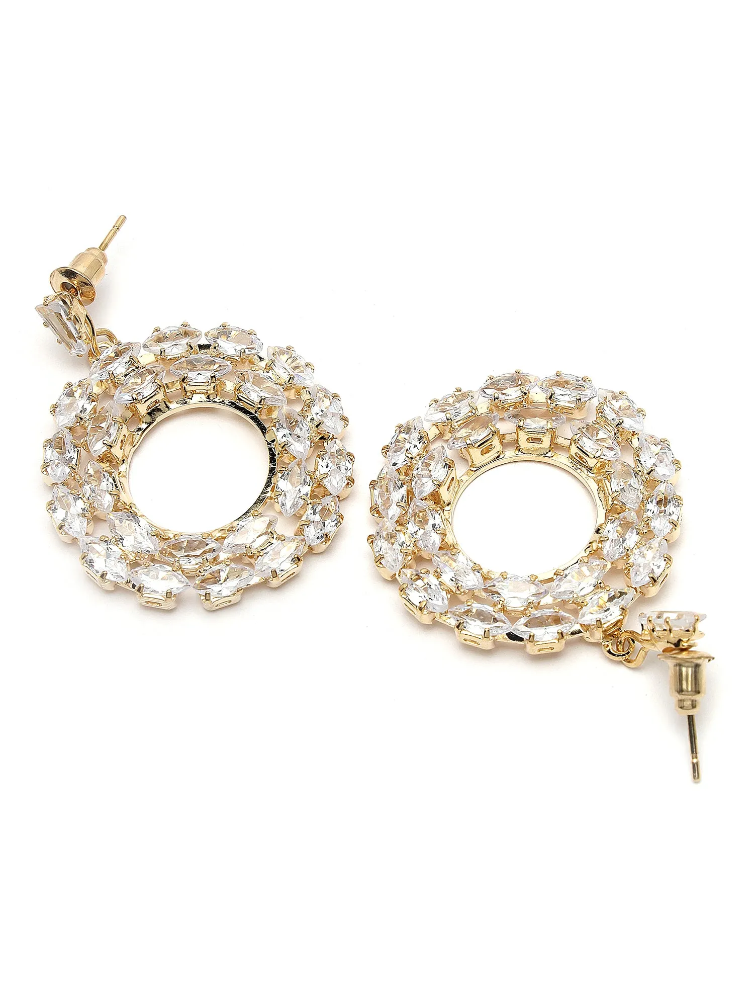 Bohey by KARATCART Gold Plated Cubic Zirconia Round Dangler Earrings for Women