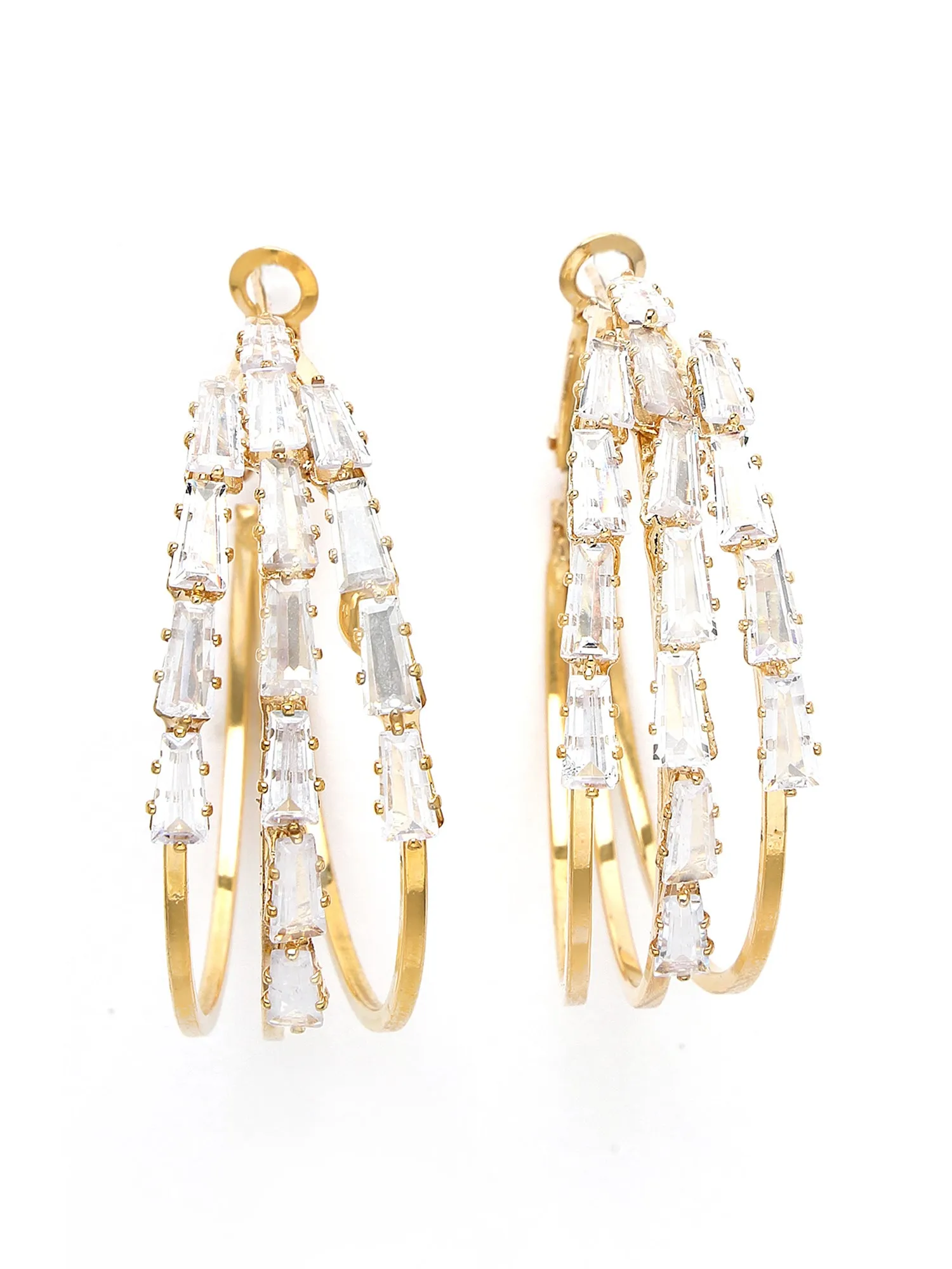 Bohey by KARATCART Gold Plated Cubic Zirconia Studded Multi Line Hoop Earrings
