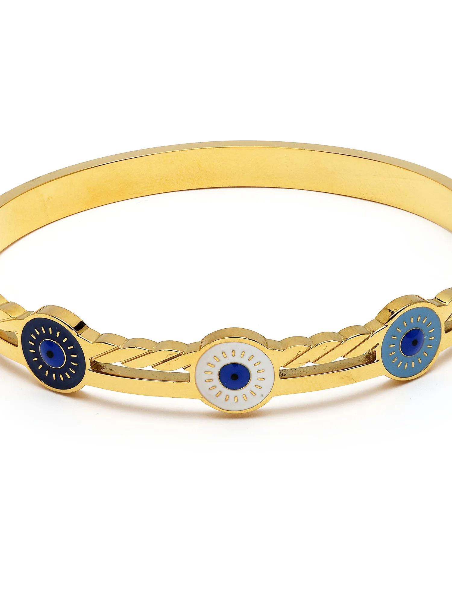 Bohey by KARATCART Gold-Plated Evil Eye & Cubic Zirconia Bangle-Style Bracelet for Women