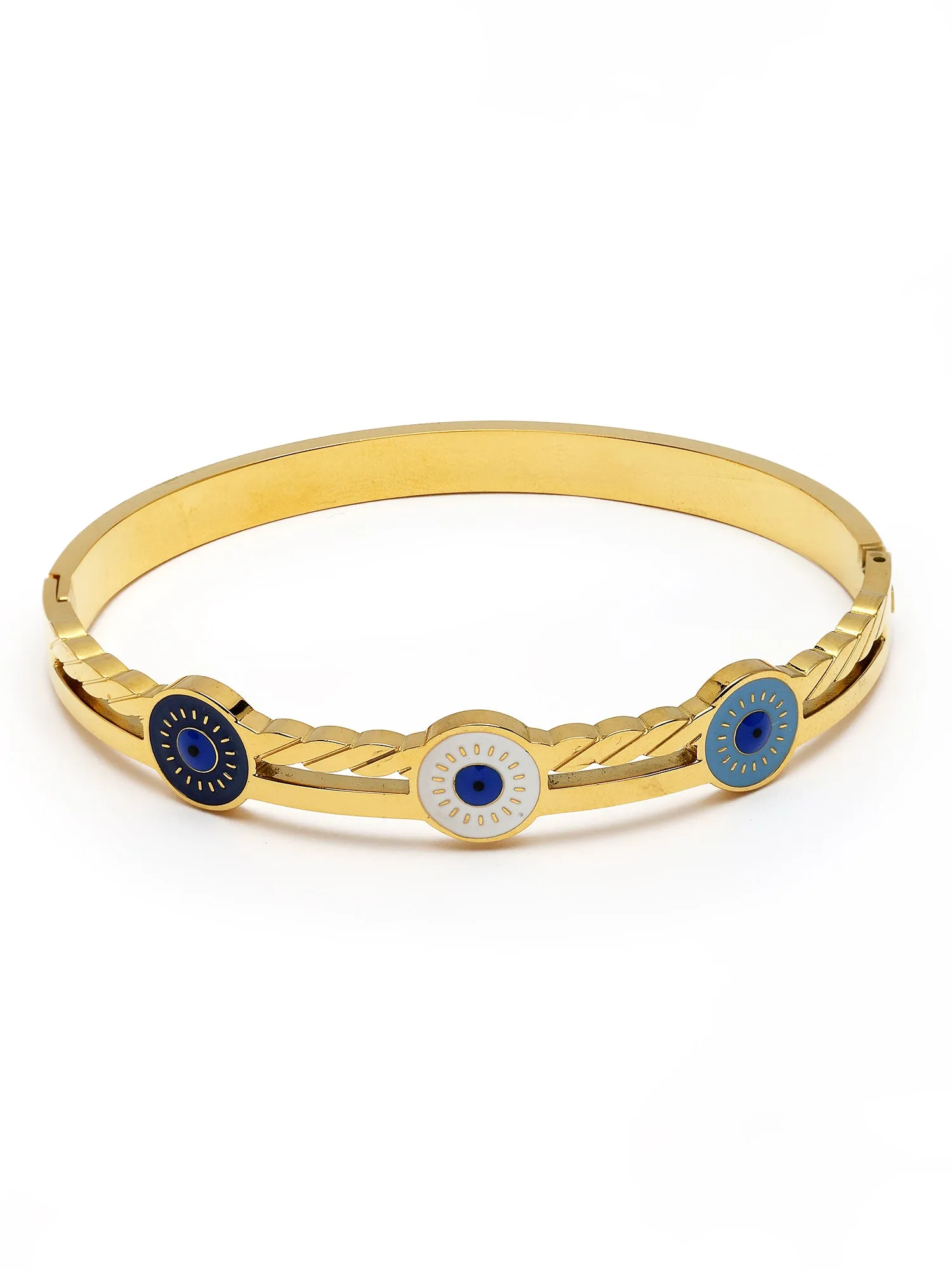 Bohey by KARATCART Gold-Plated Evil Eye & Cubic Zirconia Bangle-Style Bracelet for Women