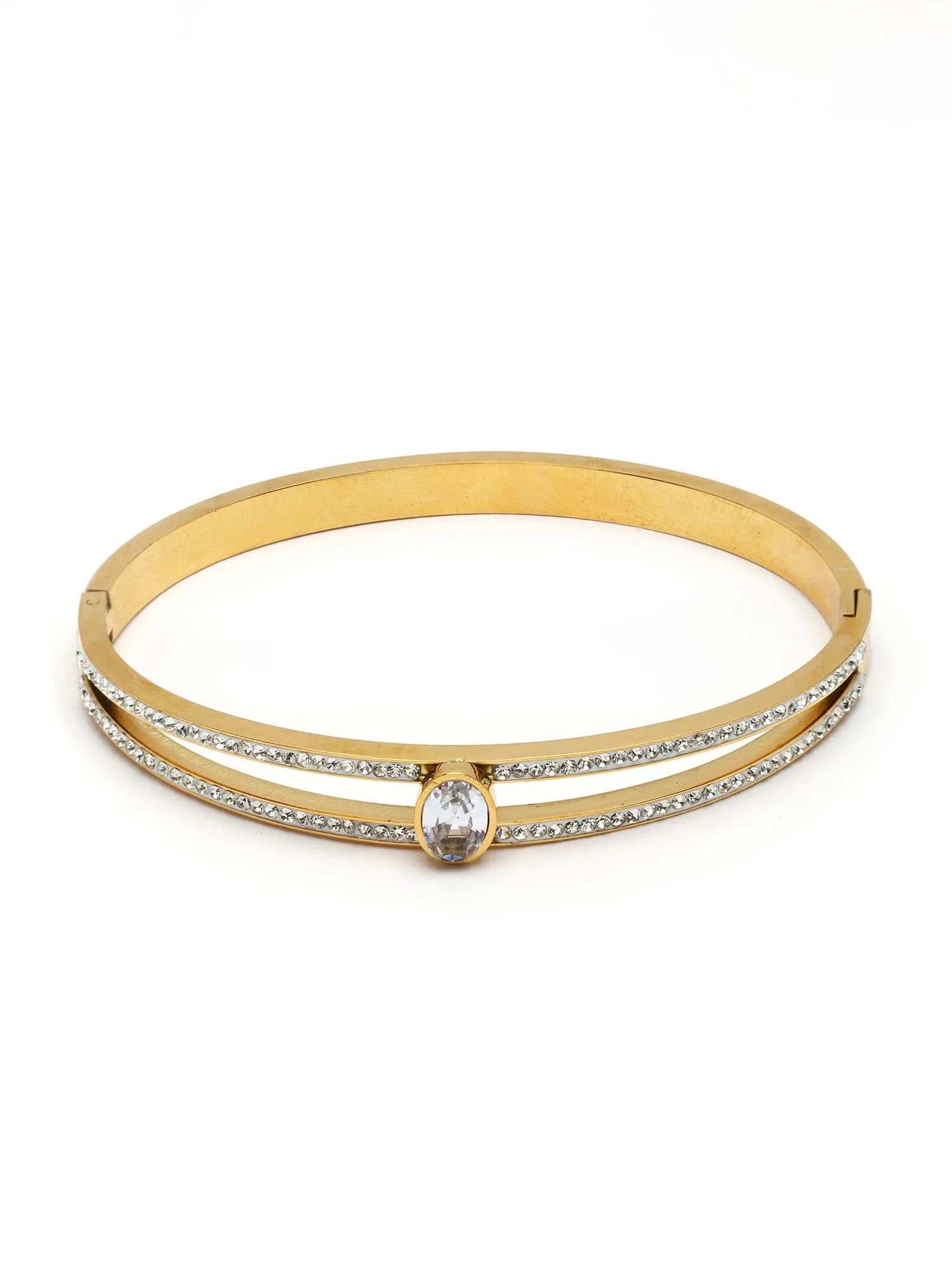 Bohey by KARATCART Gold-Plated White Cubic Zirconia Studded Bangle-Style Bracelet for Women
