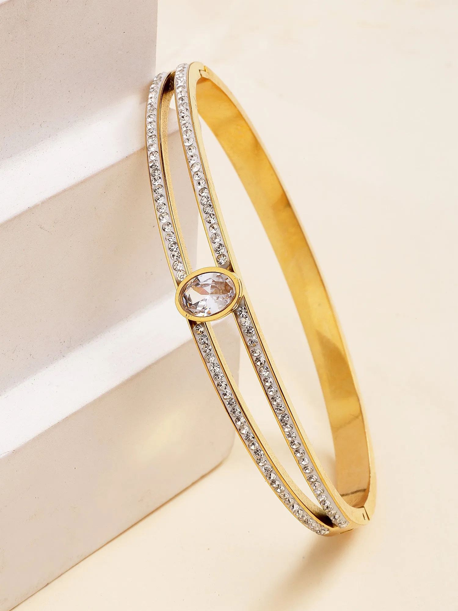 Bohey by KARATCART Gold-Plated White Cubic Zirconia Studded Bangle-Style Bracelet for Women