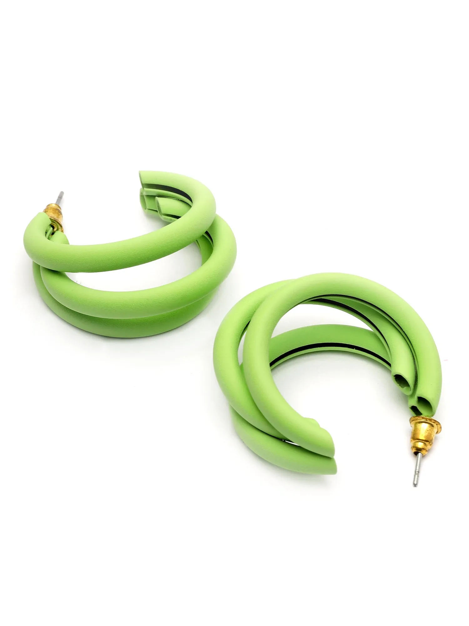 Bohey by KARATCART Matte Finish Light Green Half Hoop Earrings