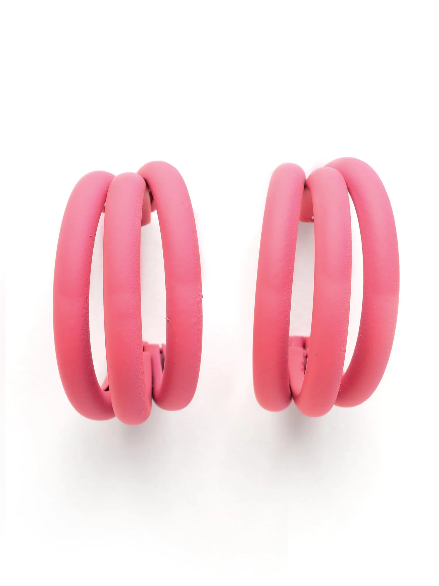 Bohey by KARATCART Matte Finish Pink Half Hoop Earrings
