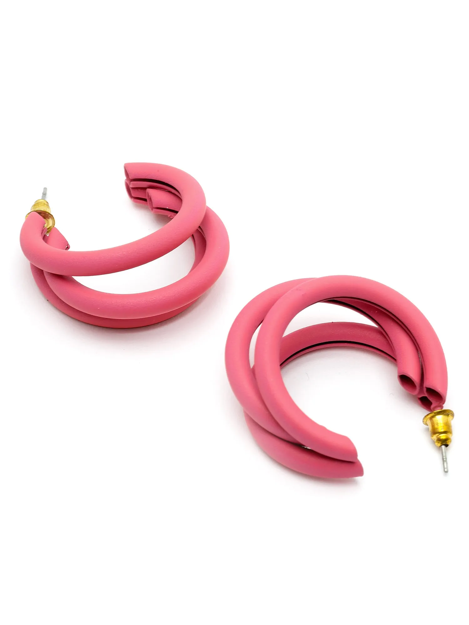 Bohey by KARATCART Matte Finish Pink Half Hoop Earrings