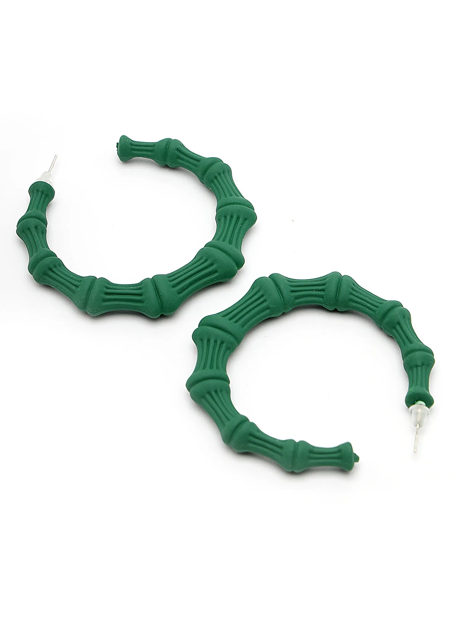 Bohey by KARATCART Matte Green Finish Bamboo Design Half Hoop Earrings for Women