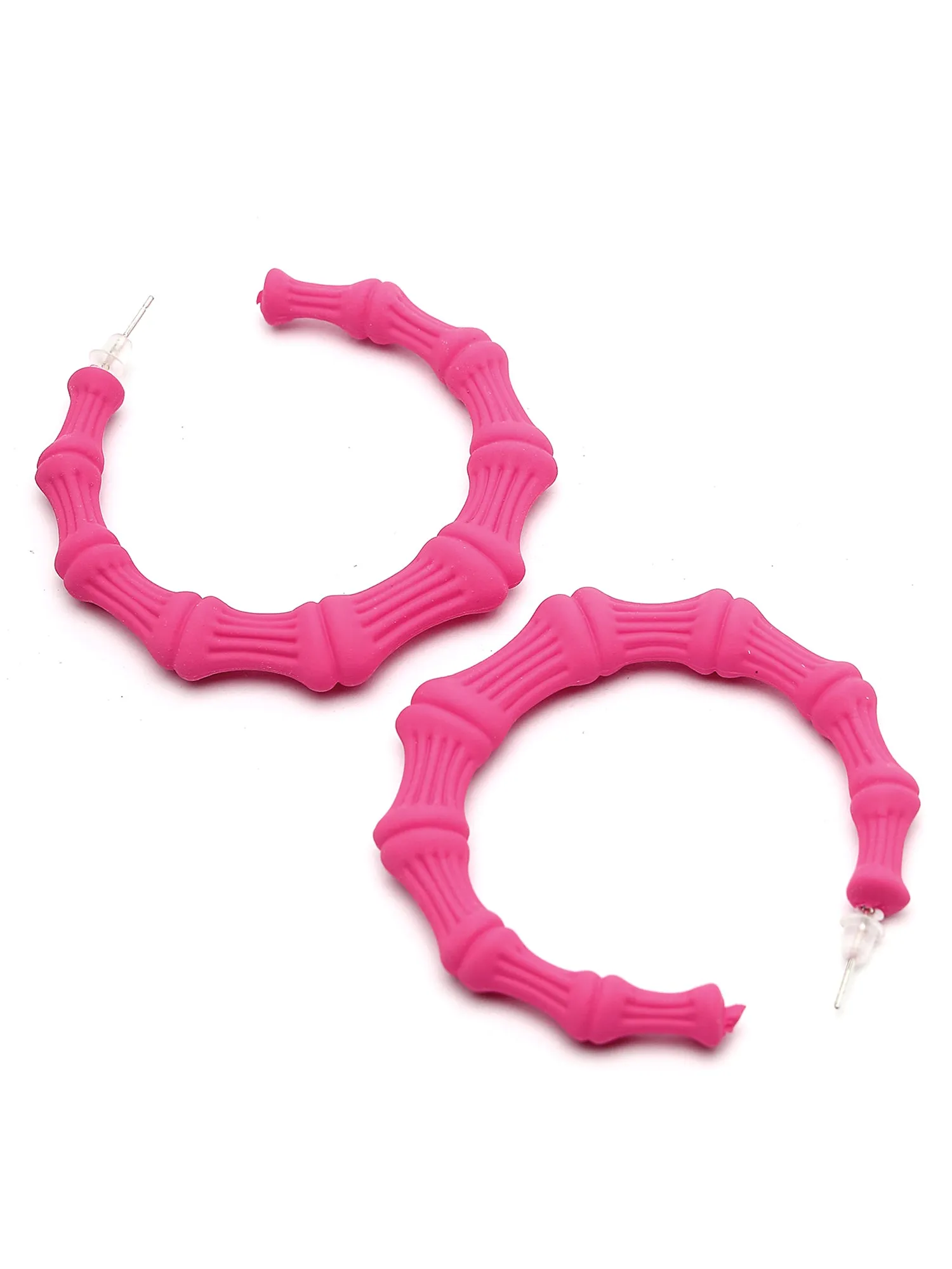 Bohey by KARATCART Matte Pink Finish Bamboo Design Half Hoop Earrings for Women