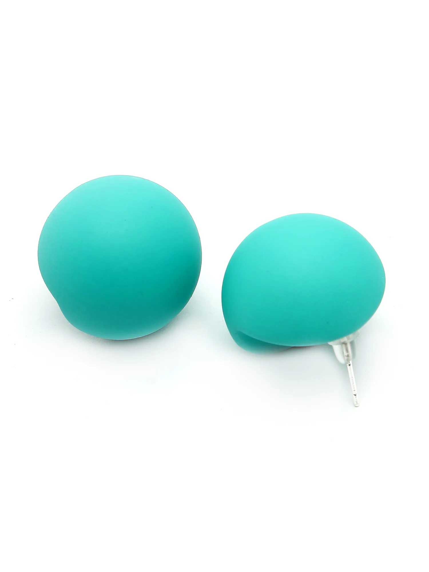 Bohey by KARATCART Matte Teal Finish Dome Stud Earrings for Women