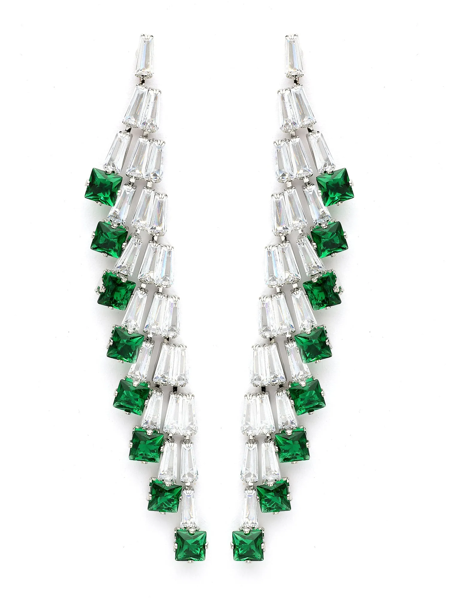 Bohey by KARATCART Silver-Plated Contemporary Green Drop Earrings for Women