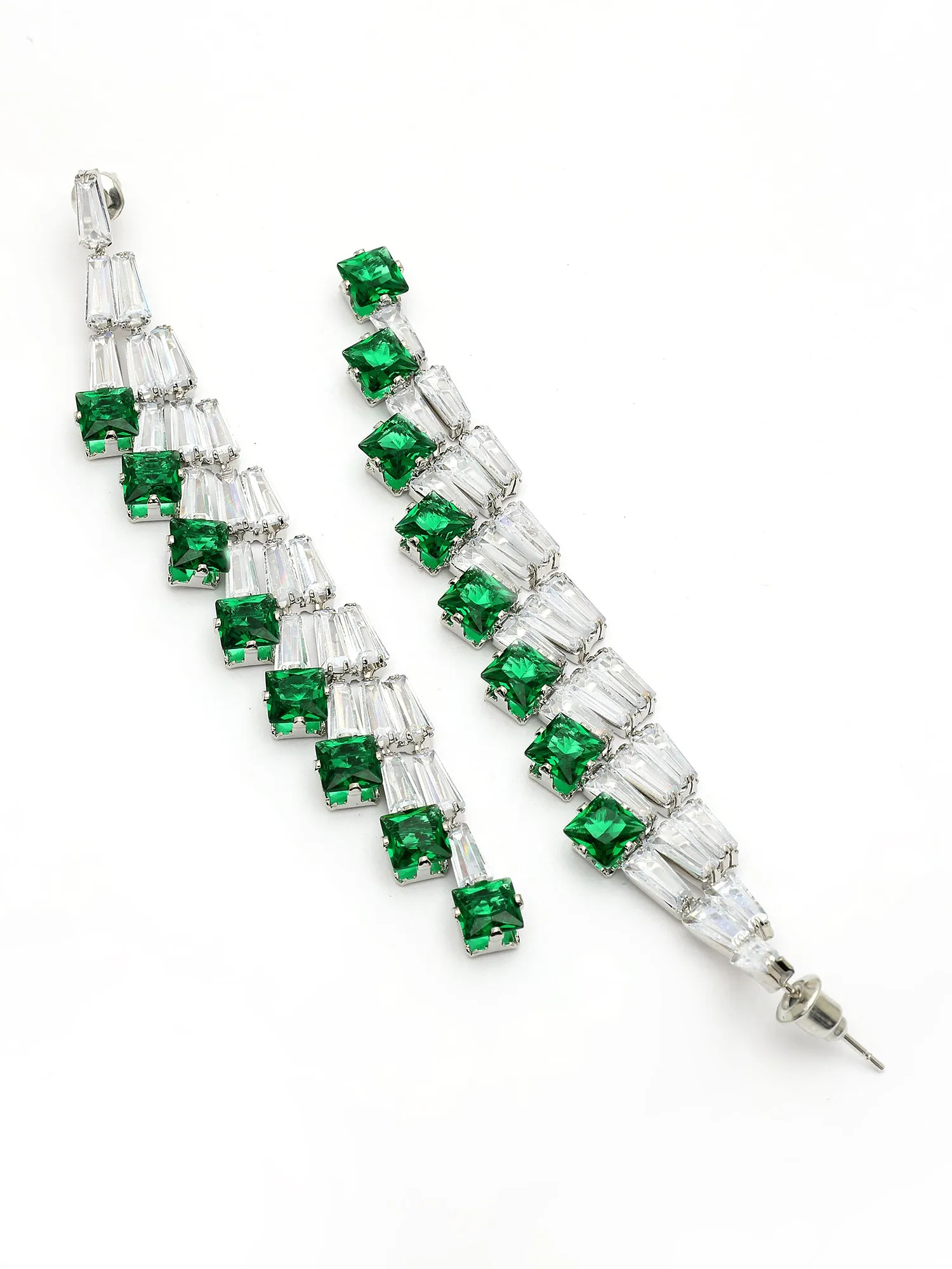 Bohey by KARATCART Silver-Plated Contemporary Green Drop Earrings for Women