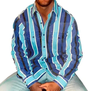 Bold Retro Color Block Long-Sleeve Shirt for Men