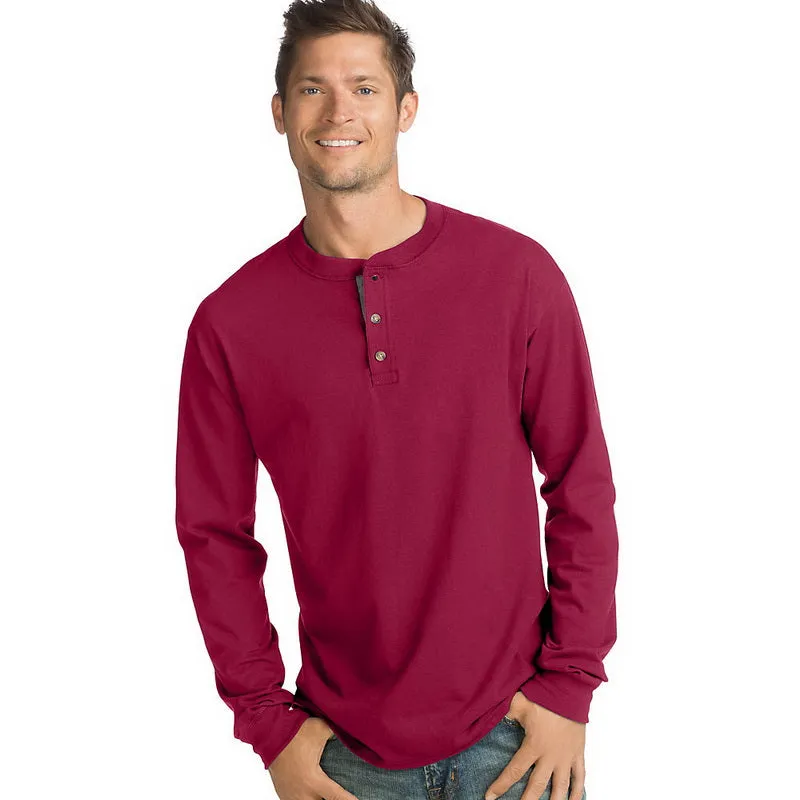 Brand new Hanes Men's Beefy-T Long-Sleeve Henley, Red, Sz M!