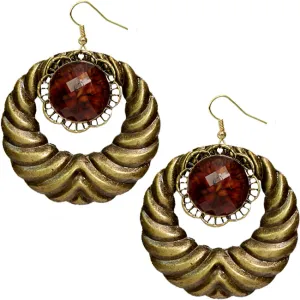 Brown Extra Large Gemstone Crescent Earrings