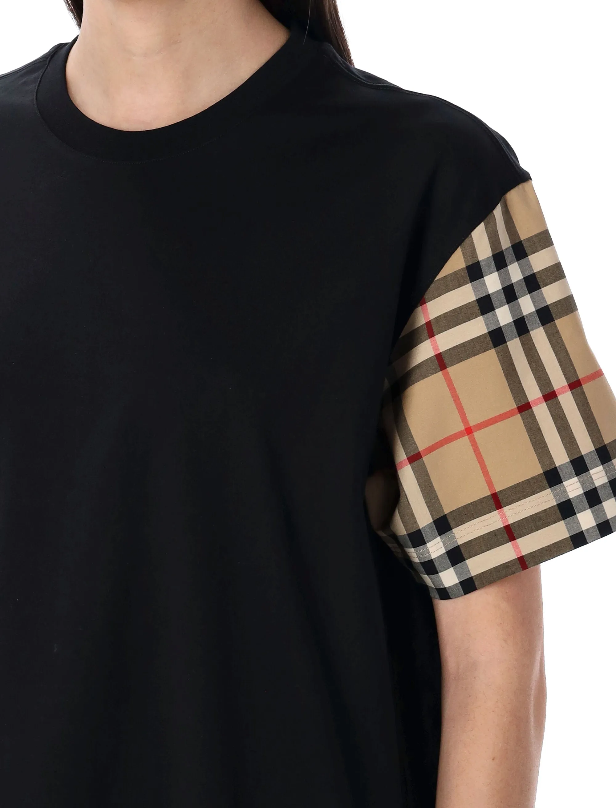 BURBERRY Check Sleeve Cotton T-Shirt for Women