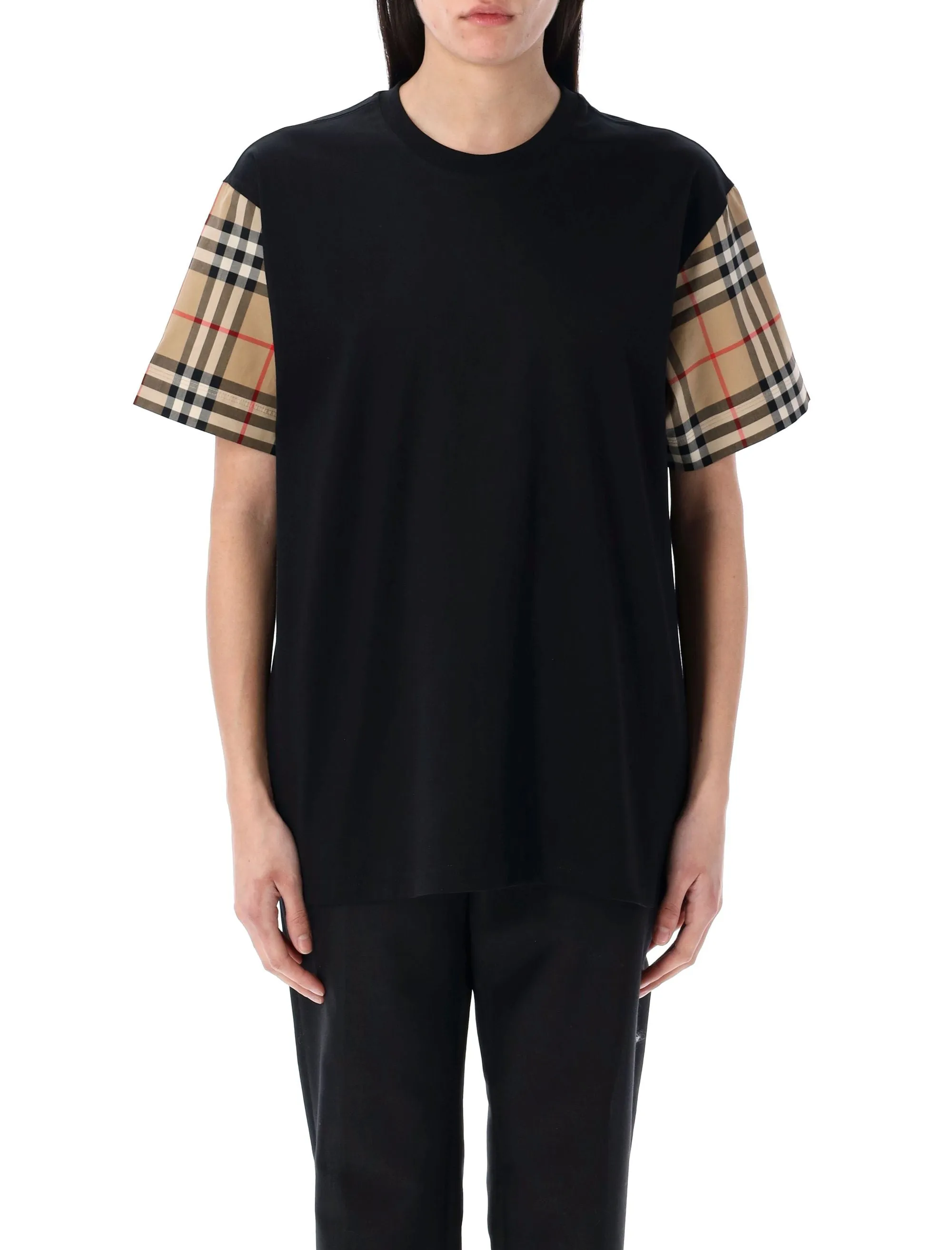 BURBERRY Check Sleeve Cotton T-Shirt for Women