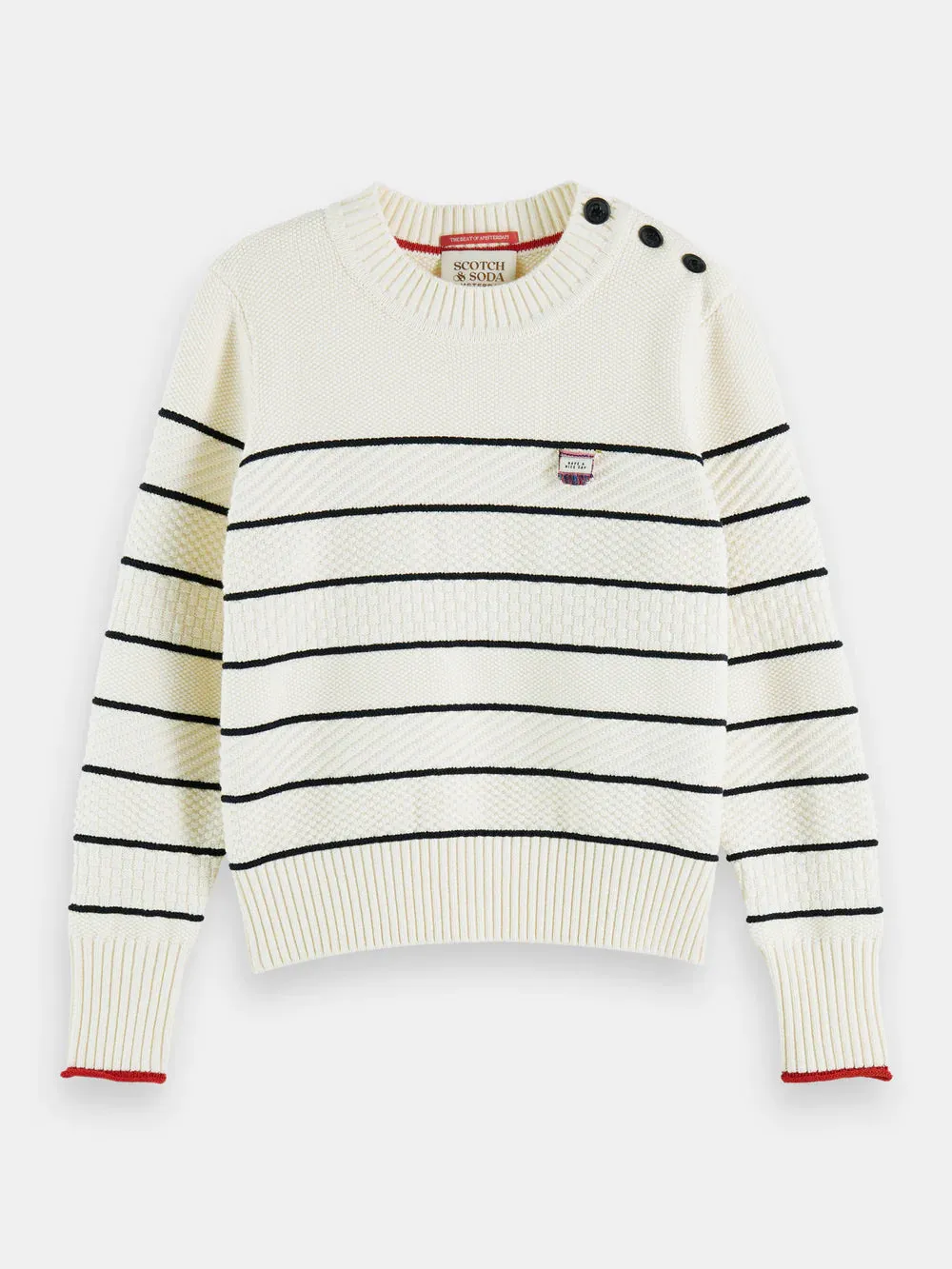 Button Shoulder Striped Pullover - 173346