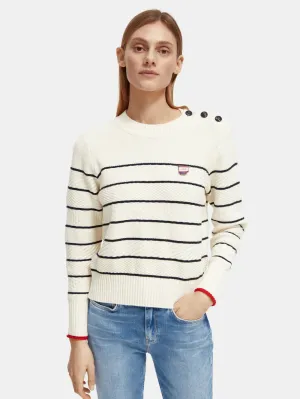 Button Shoulder Striped Pullover - 173346