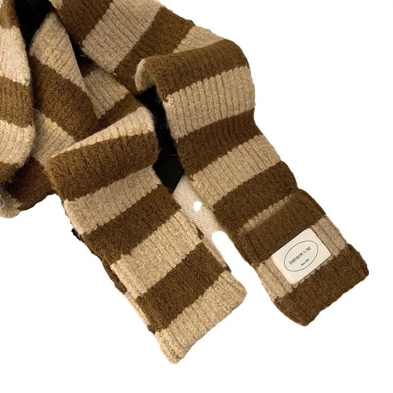Buy one get one free. Japanese-style contrasting color striped scarf for women. Winter, Korean version, versatile, simple and retro knitted scarf. Warm and cold-proof scarf C-240911-4