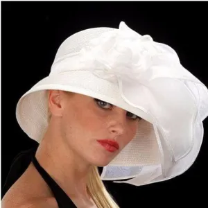 BW66550-Designer ladies church hat in white with organza leaves (AVAILABLE IN BLACK)
