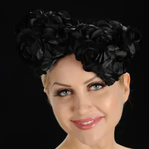 BW9007- Black Fascinator for Women with Satin Flower Bow