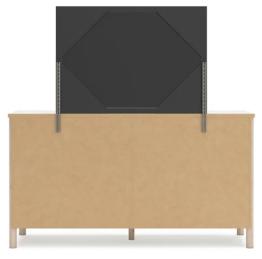 Cadmori Queen Upholstered Panel Bed with Mirrored Dresser and Nightstand