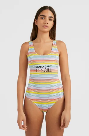 Cali Retro Badeanzug | Bright Multi Coloured Stripe
