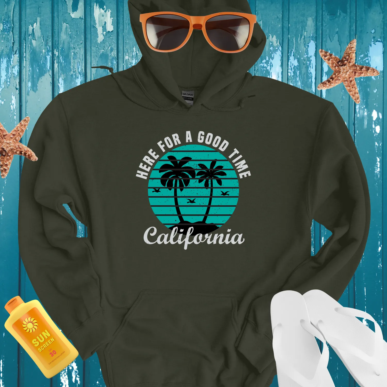 California Palm Trees Hoodie With Vintage Design