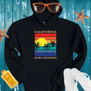 California Surf Session Hoodie Vintage Sunset Design