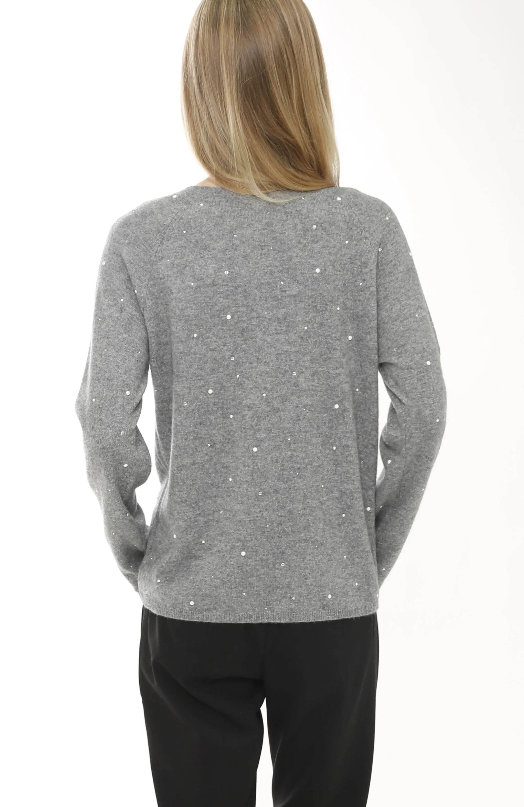 Cashmere Wool Long Sleeve Pearls & Heat Set Pullover